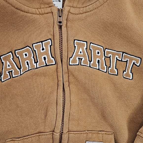 Carhartt Camel Distressed Full Zipper Hooded Sweatshirt Size 3T Toddler - Picture 3 of 10